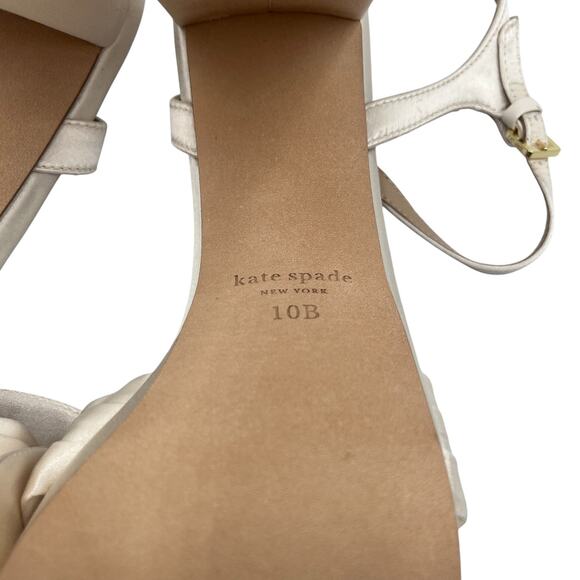Kate Spade Lucie Bow Strap Silk Platform Block Heels Sandals Ivory Size 10B - Picture 9 of 10